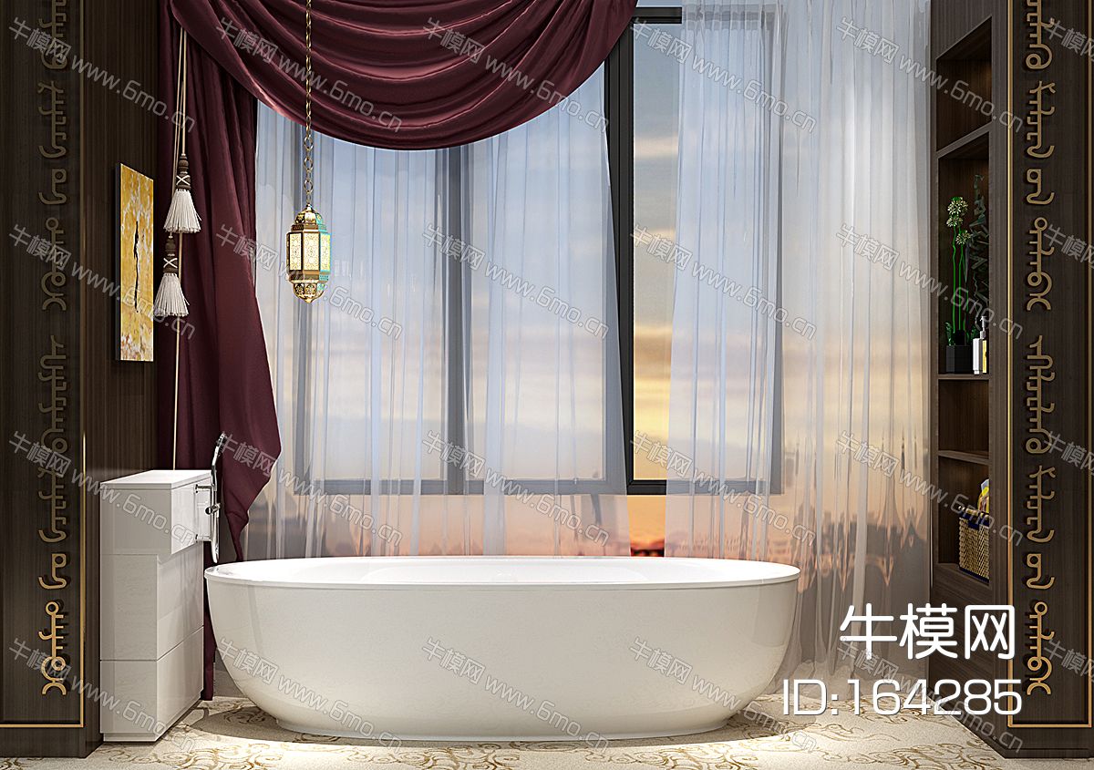 现代浴缸窗帘蒙古花纹组合