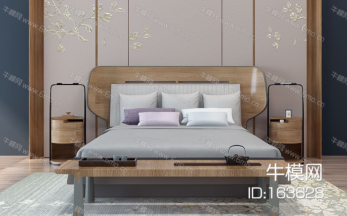 新中式式床床头柜组合