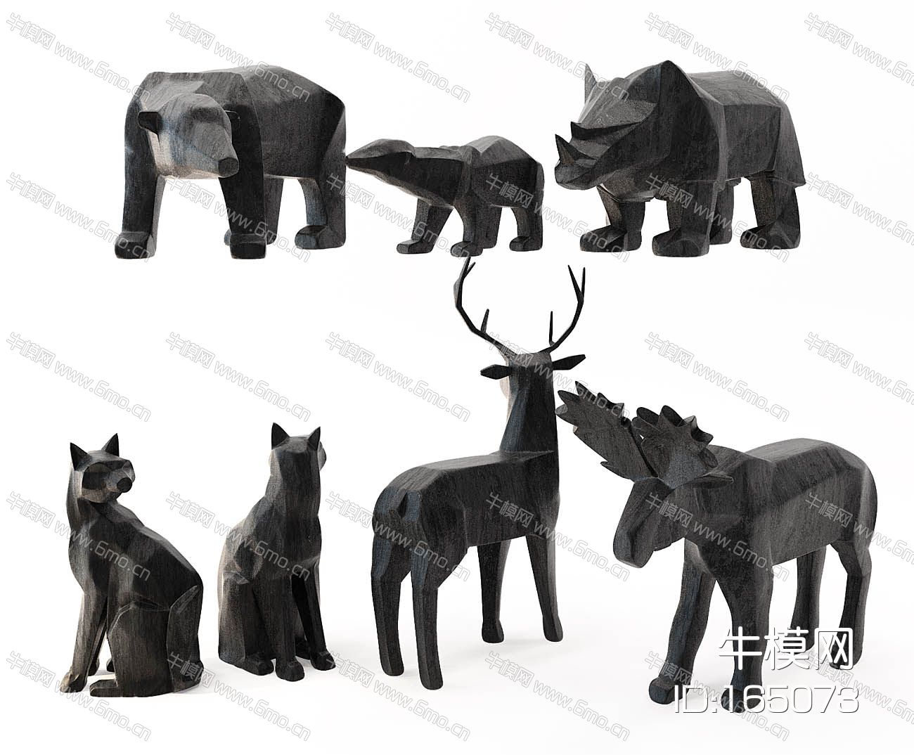抽象动物雕塑鹿犀牛狗熊马雕塑饰品摆件