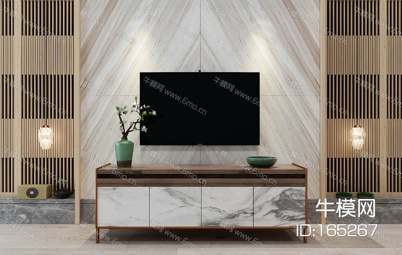 新中式电视柜背景墙组合