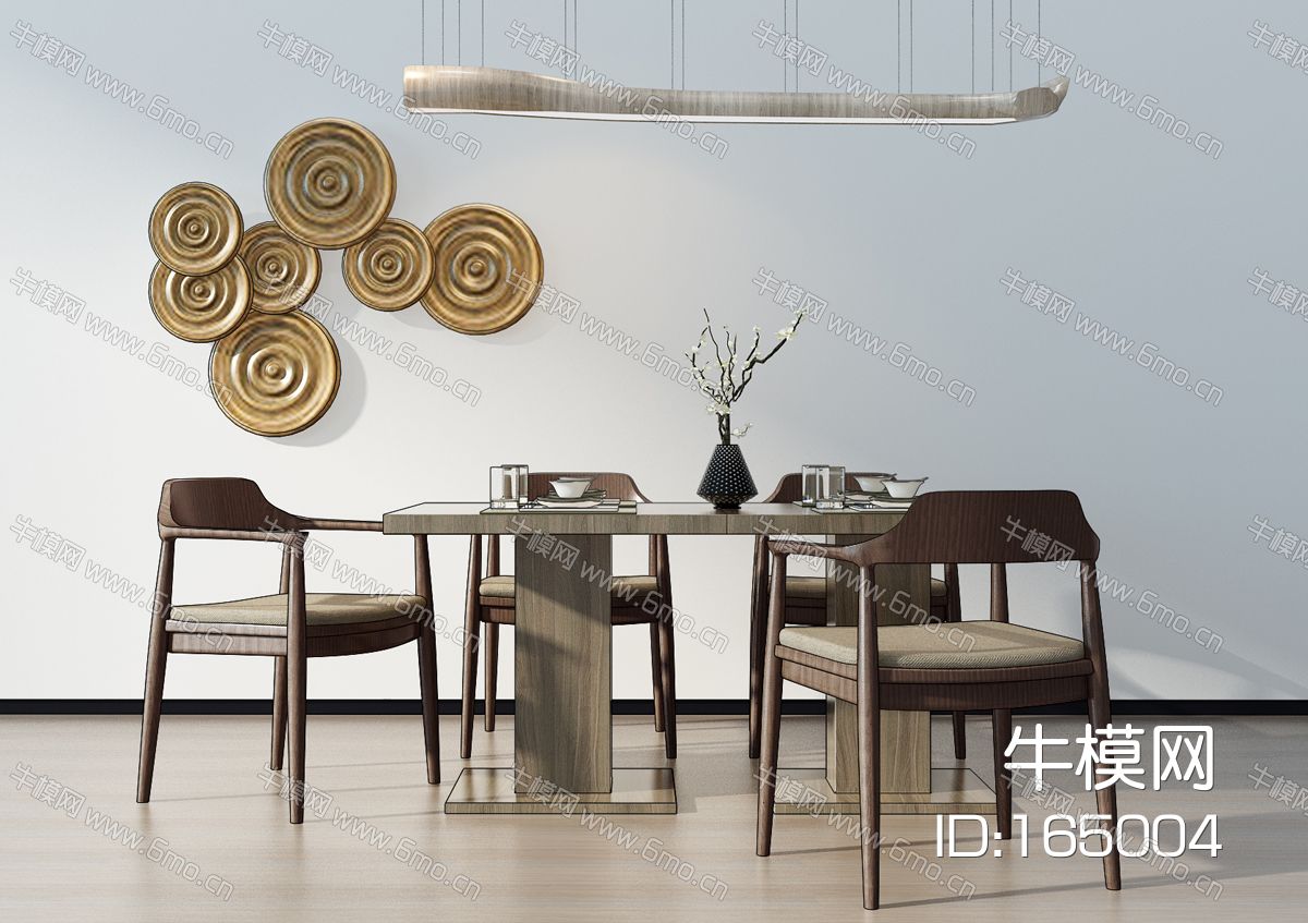 新中式餐桌椅吊灯挂饰组合