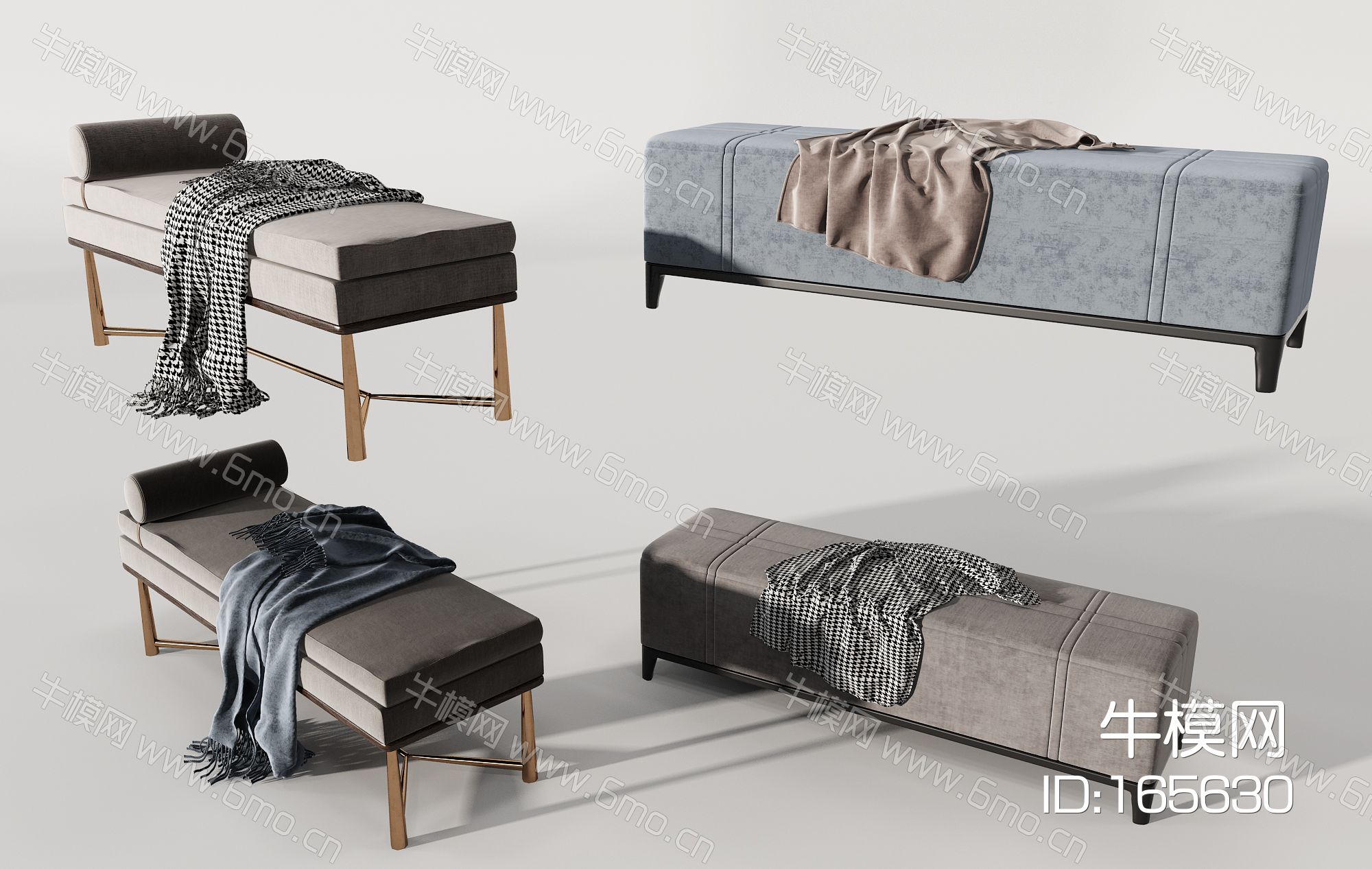 现代床尾凳沙发凳组合