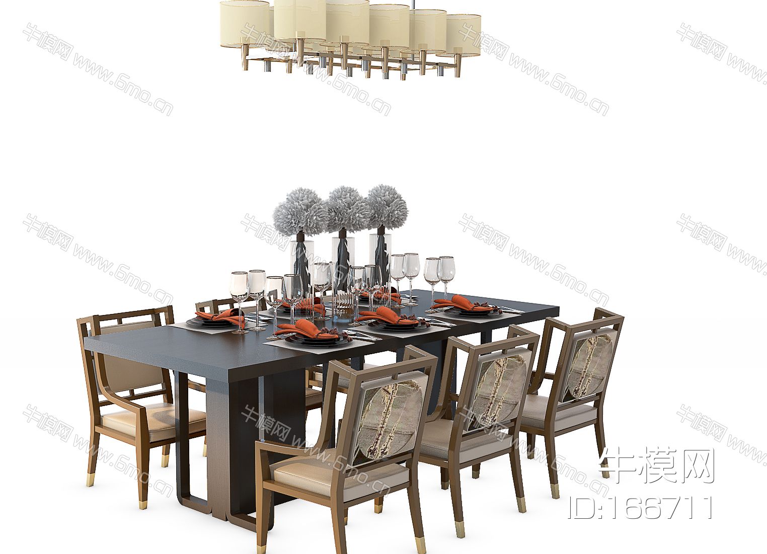 中式餐桌椅吊灯组合