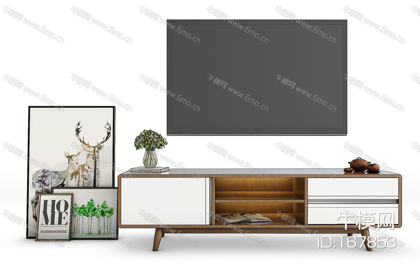 现代实木电视柜装饰画组合