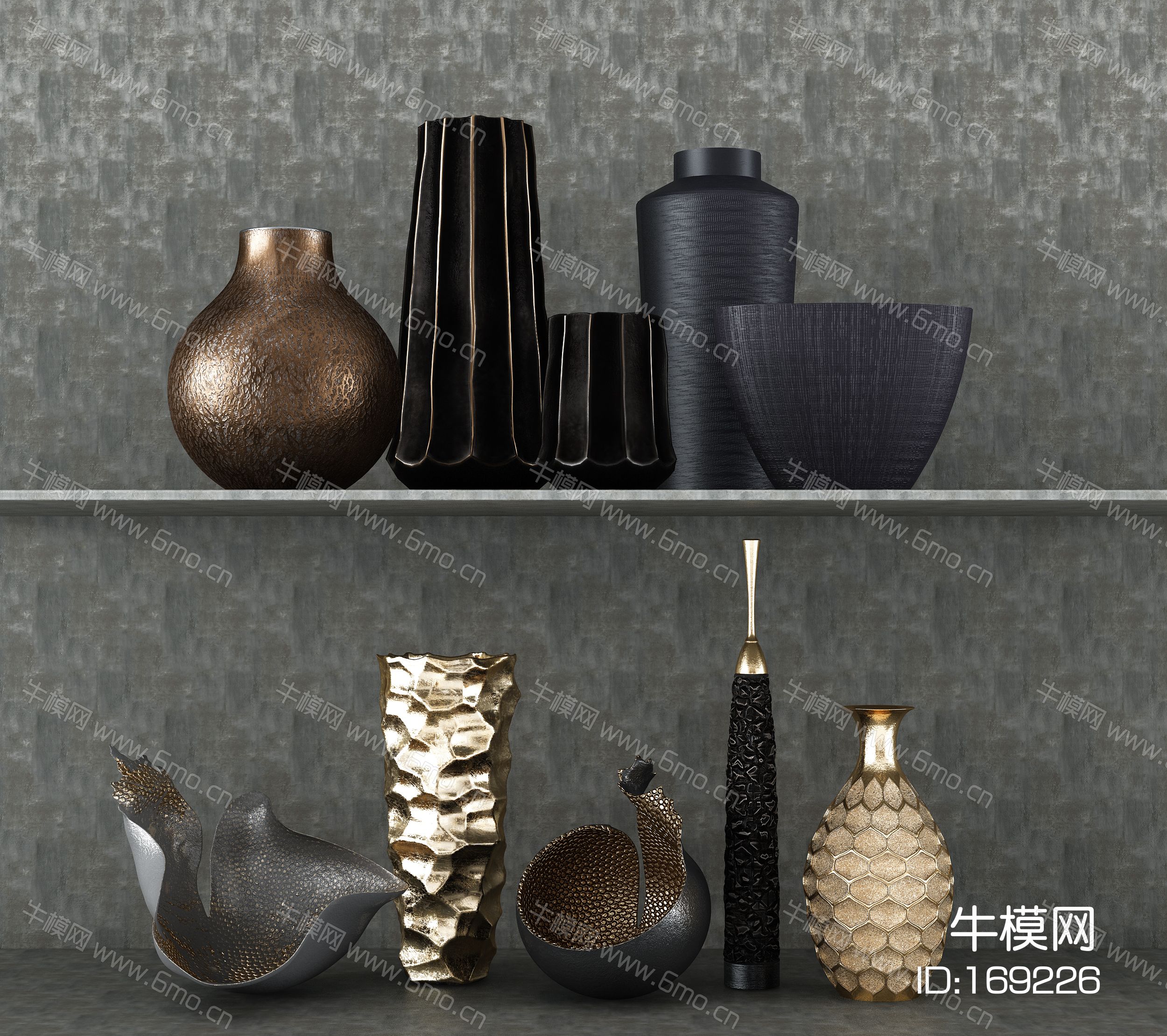 现代花瓶 陶瓷 罐子 陈设品组合