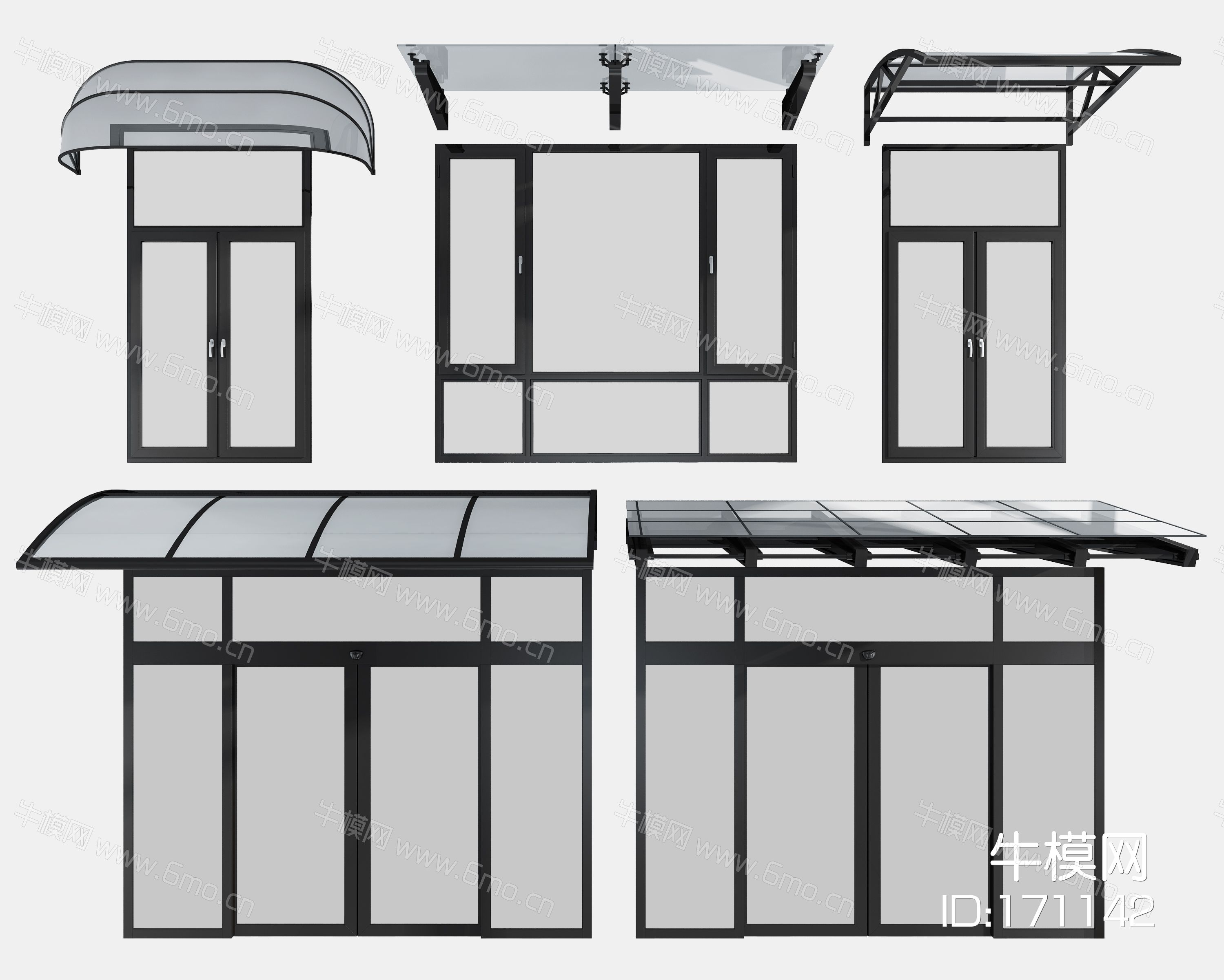现代钢化玻璃遮阳棚雨棚组合