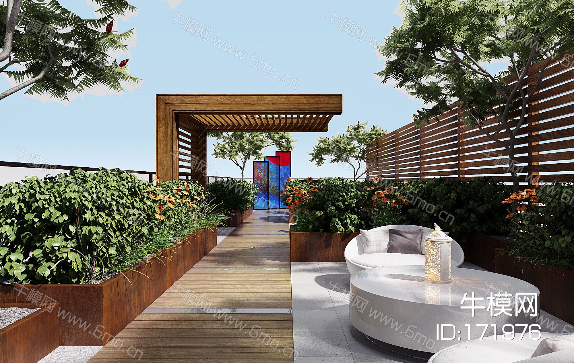 现代园林景观庭院阳台花丛花池花槽