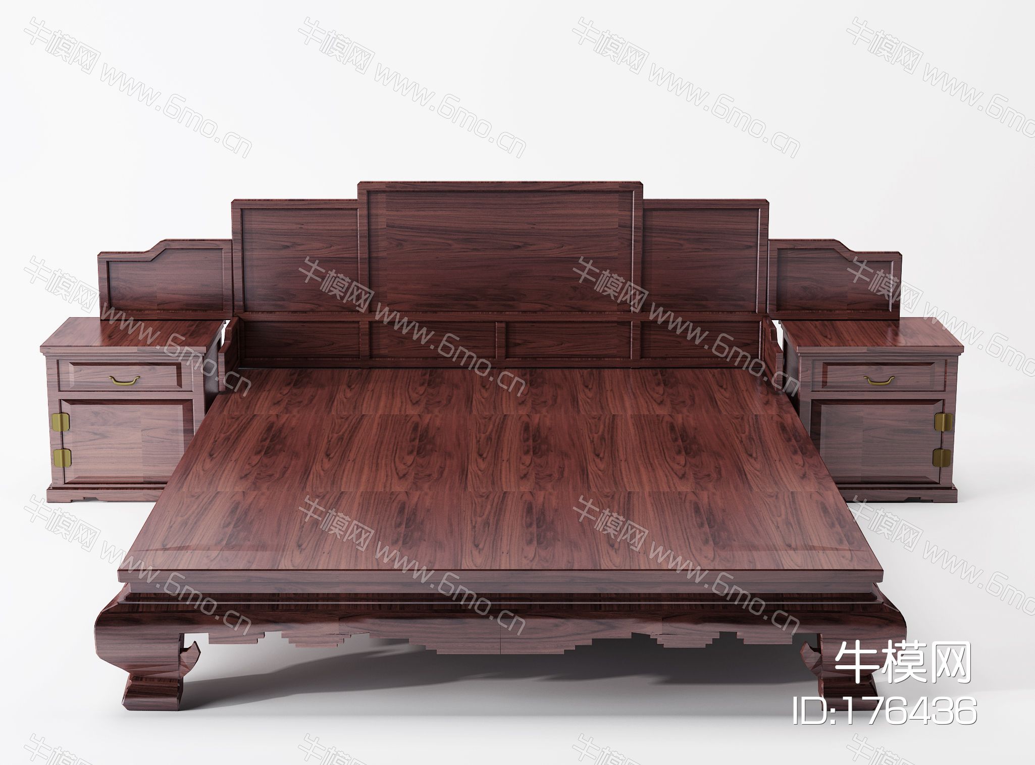 中式古典红木实木双人床组合