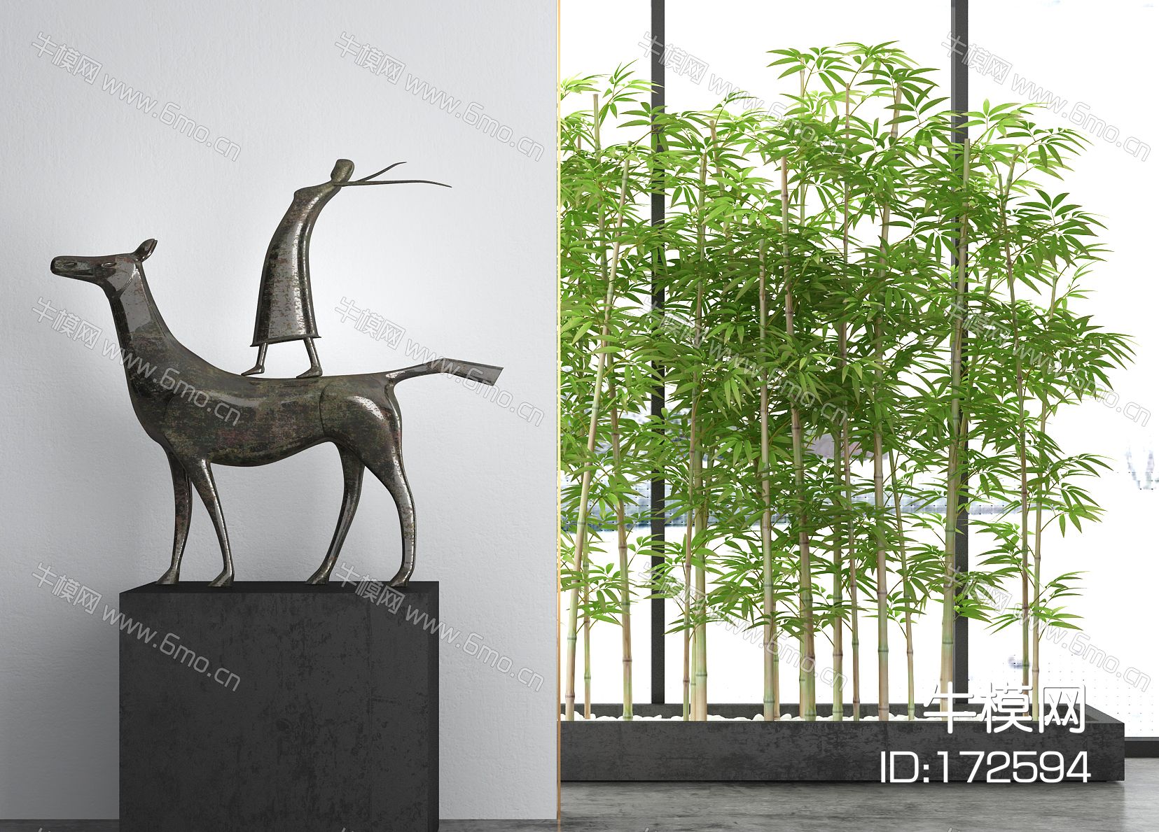 现代马雕塑柱子植物花池