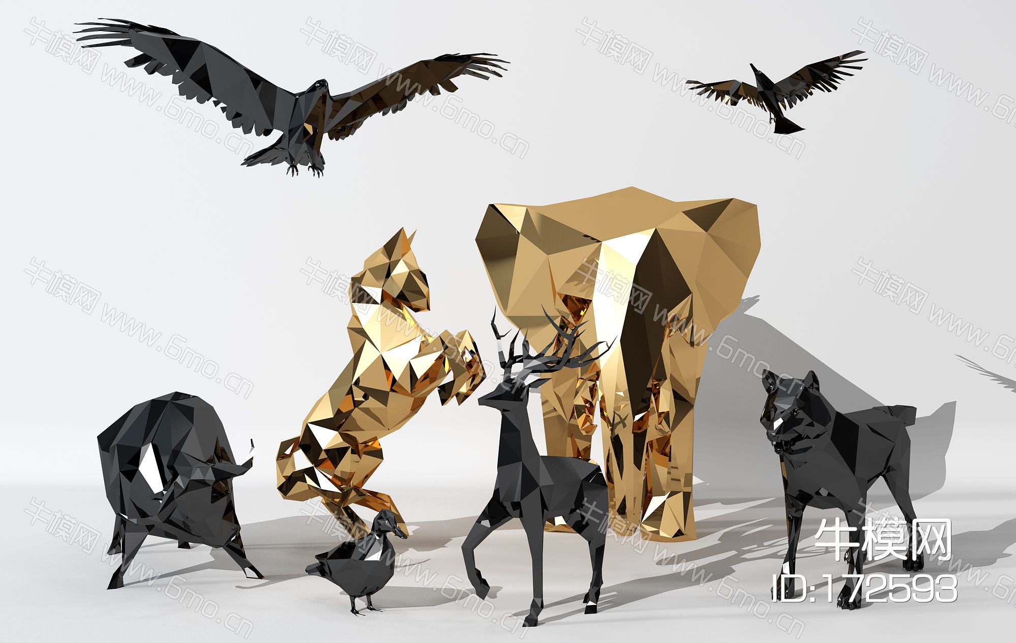 现代金属几何动物雕塑摆件