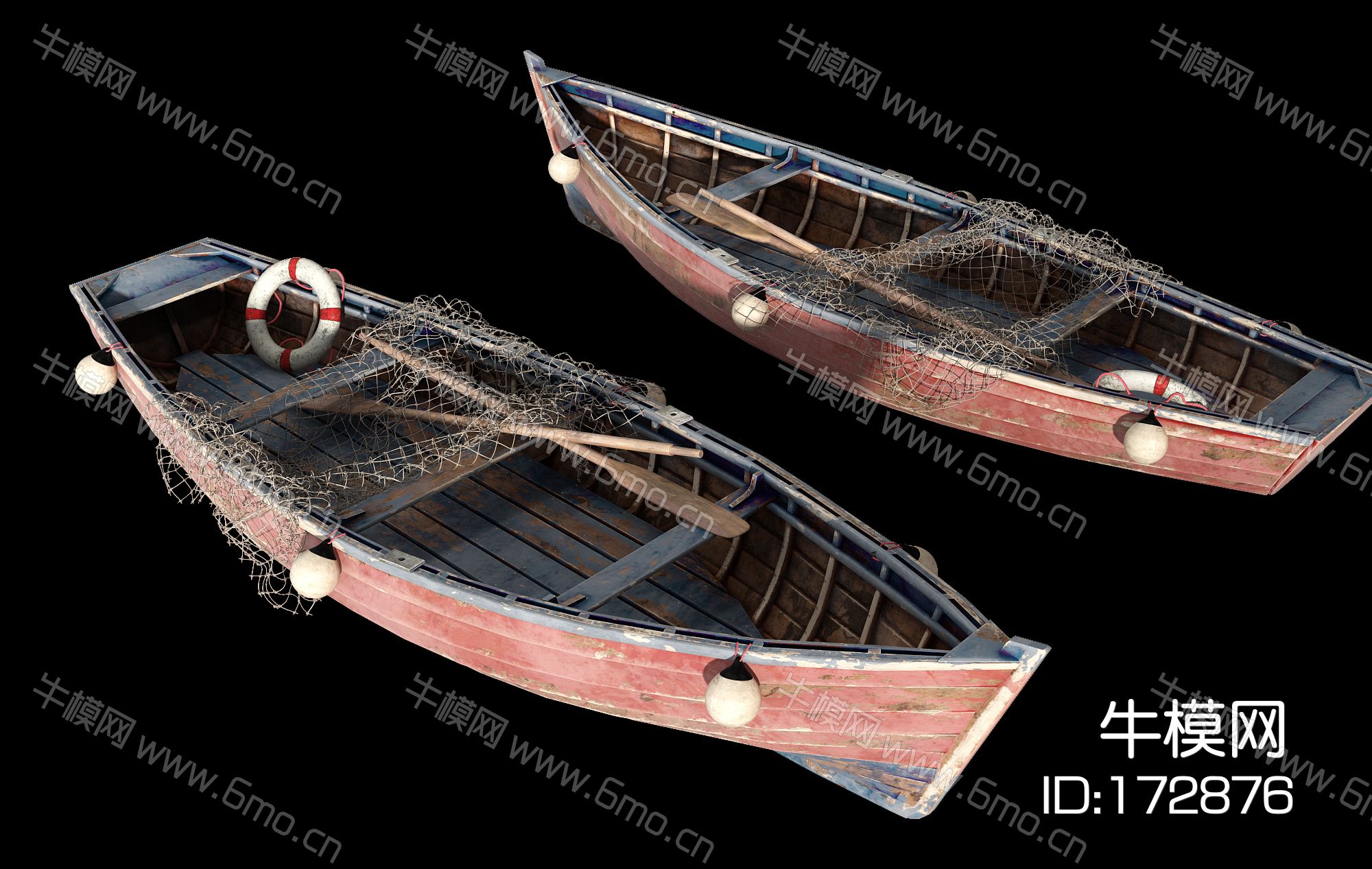 现代船小舟游船木船渔船渔网