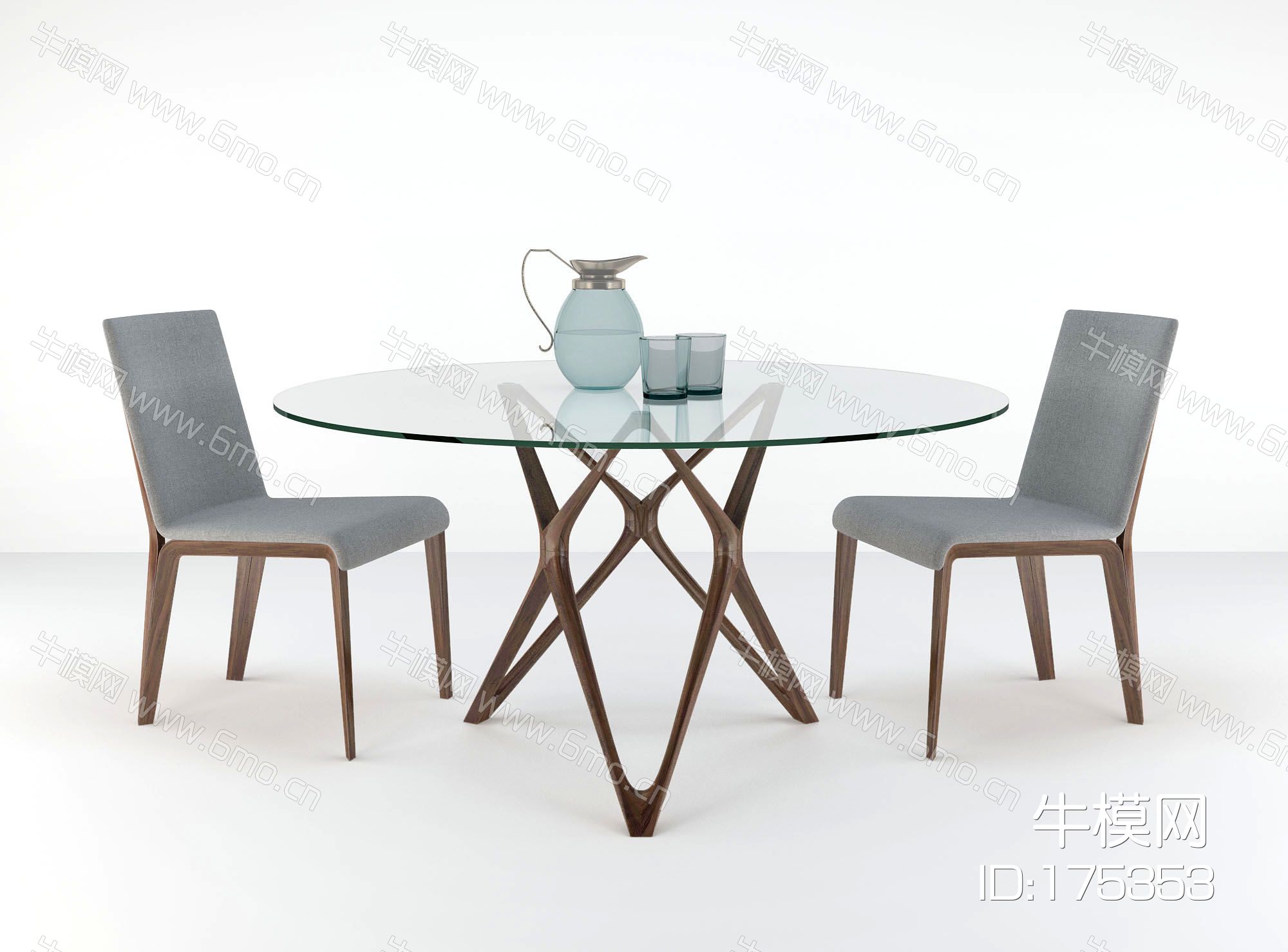 现代圆形玻璃餐桌椅