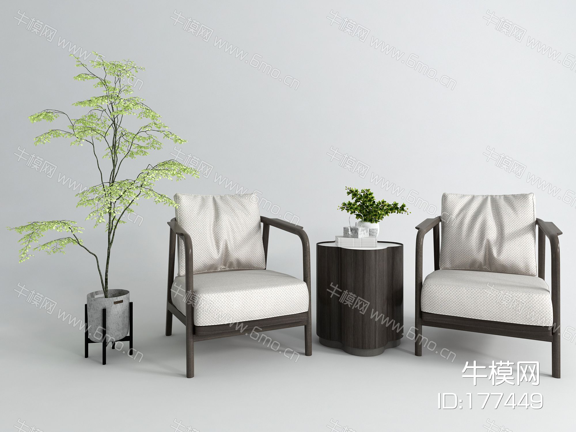 新中式休闲椅 盆栽