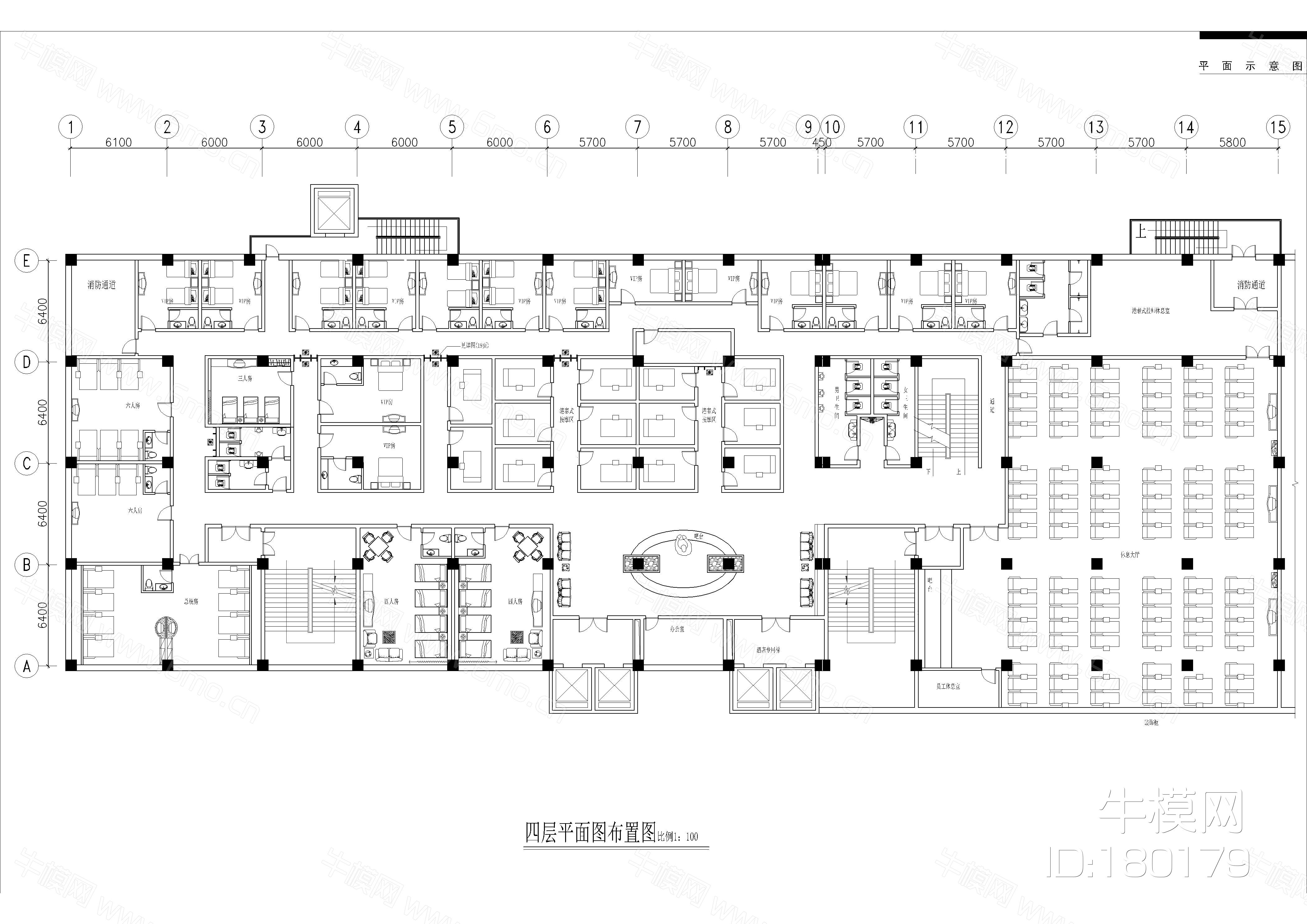 休闲酒店四层桑拿中心施工图
