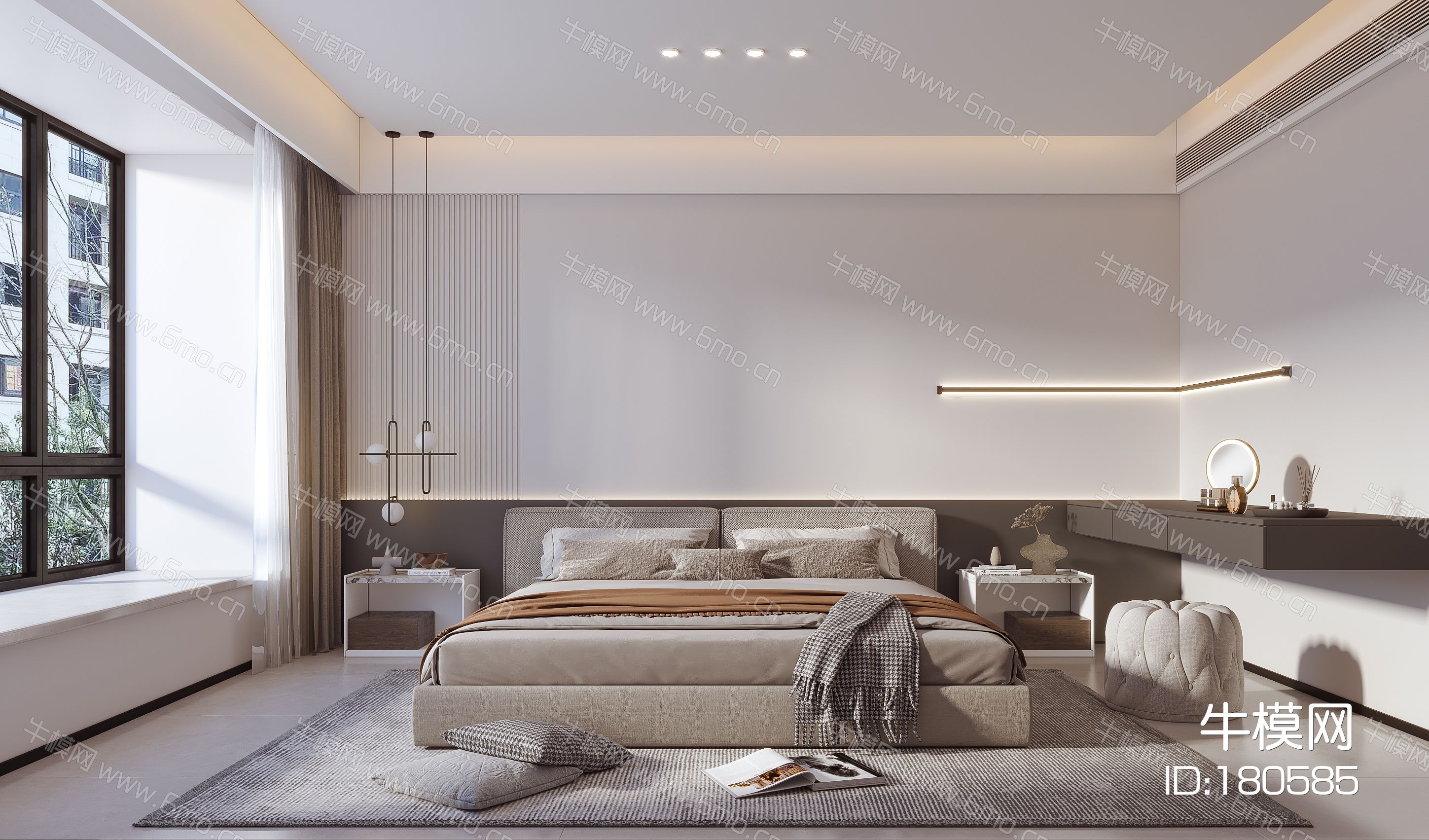 好看的现代卧室效果图素材免费下载,本作品主题是现代极简卧室3d模型