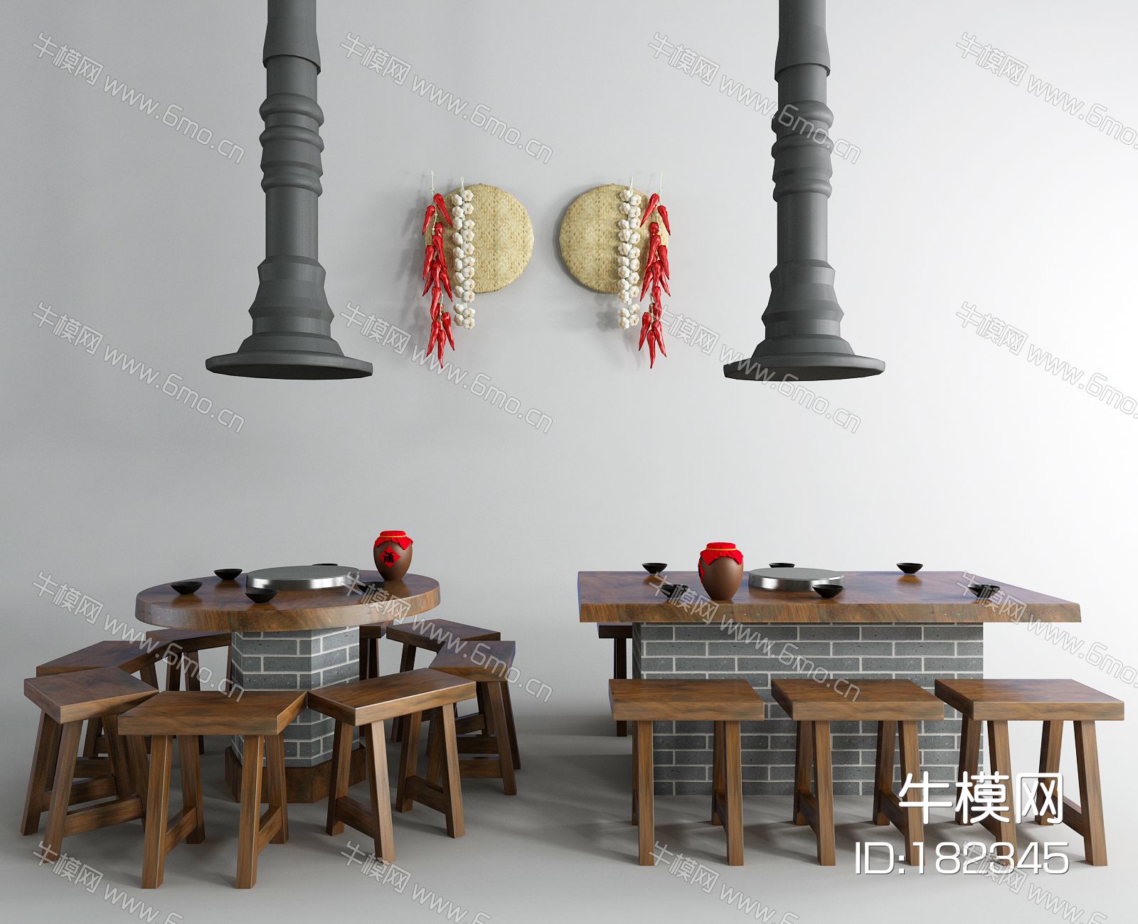 现代灶台铁锅炖餐桌椅