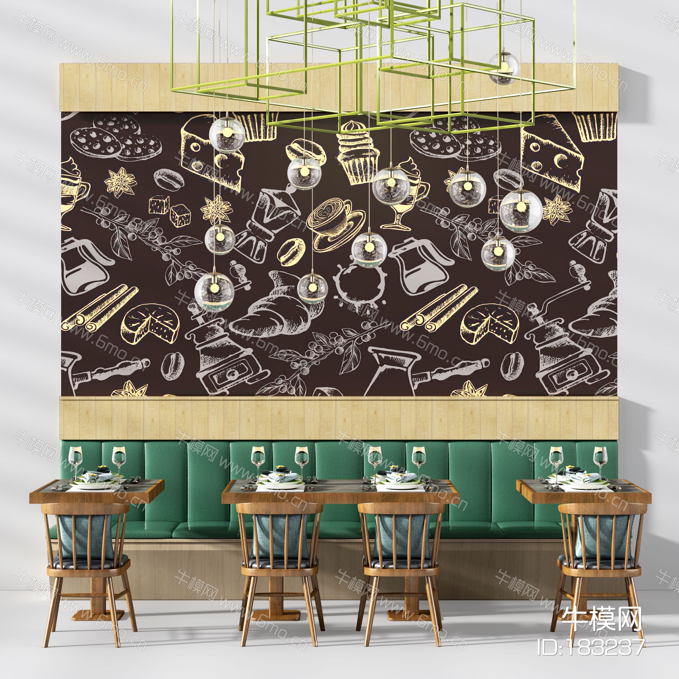工业风卡座 餐桌椅 墙画 餐椅