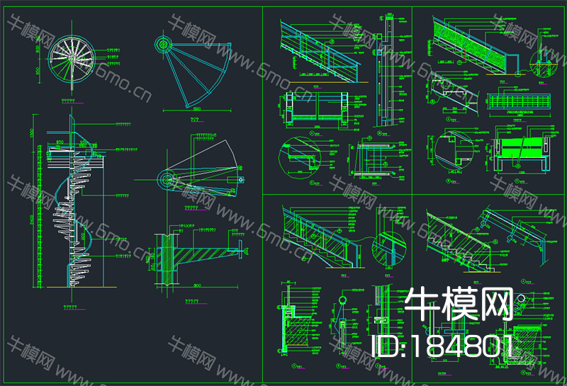 120款楼梯、电梯CAD施工图节点图立面图详图纸