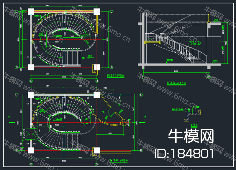 120款楼梯、电梯CAD施工图节点图立面图详图纸