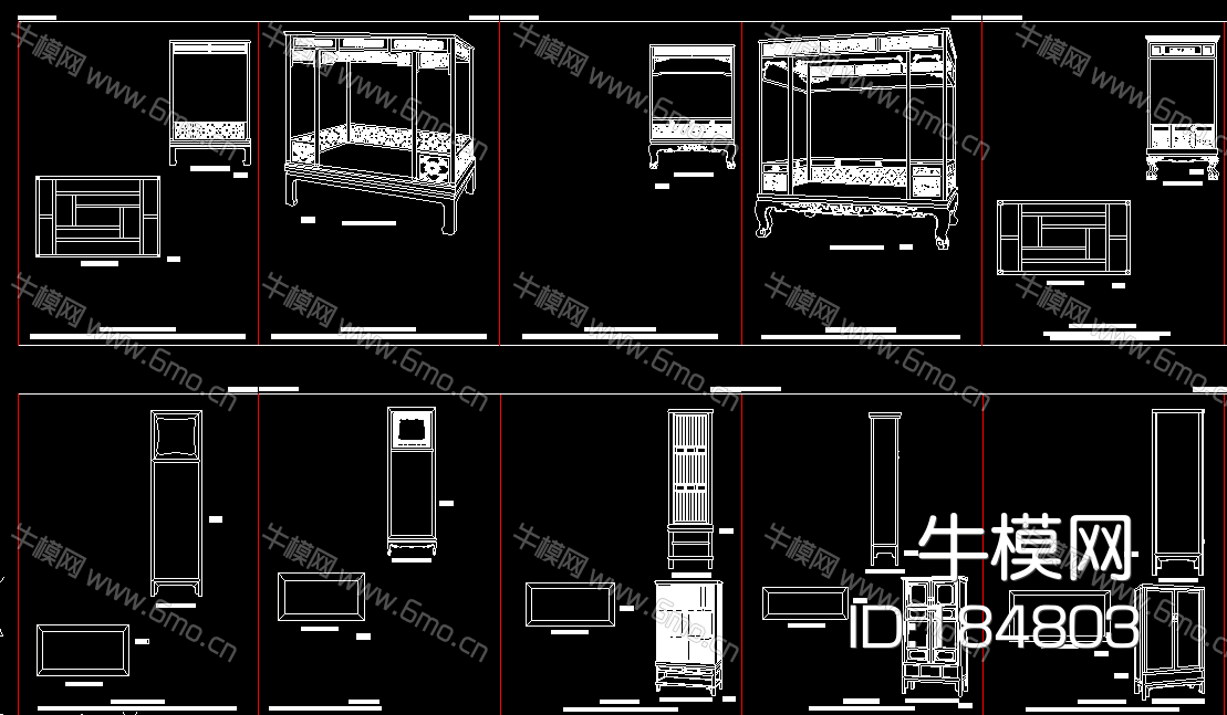 中式家具CAD图库 三视图 平面立面侧面