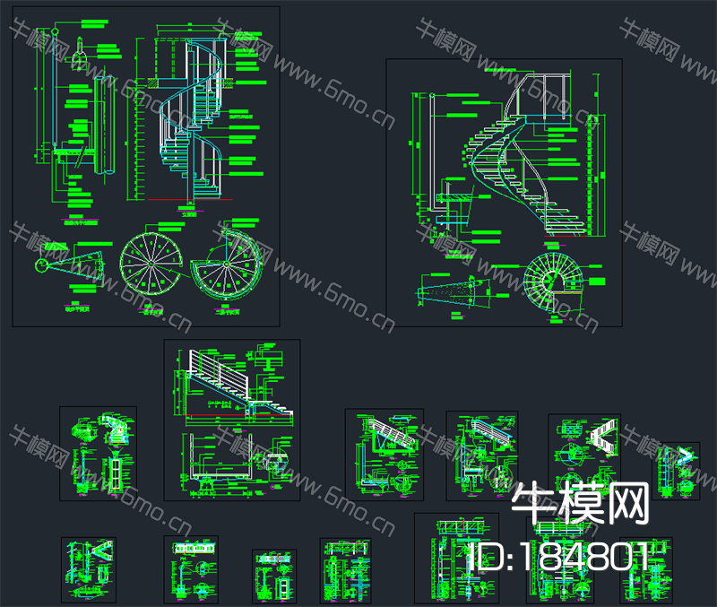 120款楼梯、电梯CAD施工图节点图立面图详图纸
