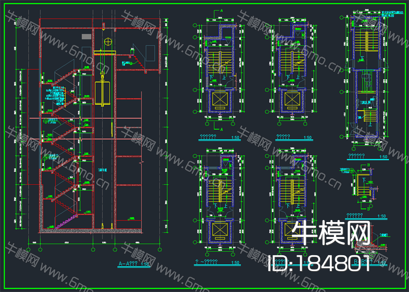 120款楼梯、电梯CAD施工图节点图立面图详图纸