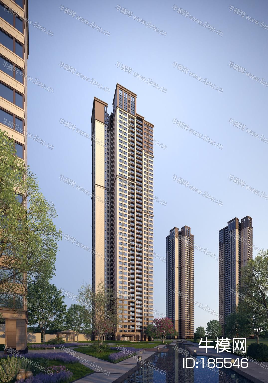 现代新亚洲高层住宅建筑外观