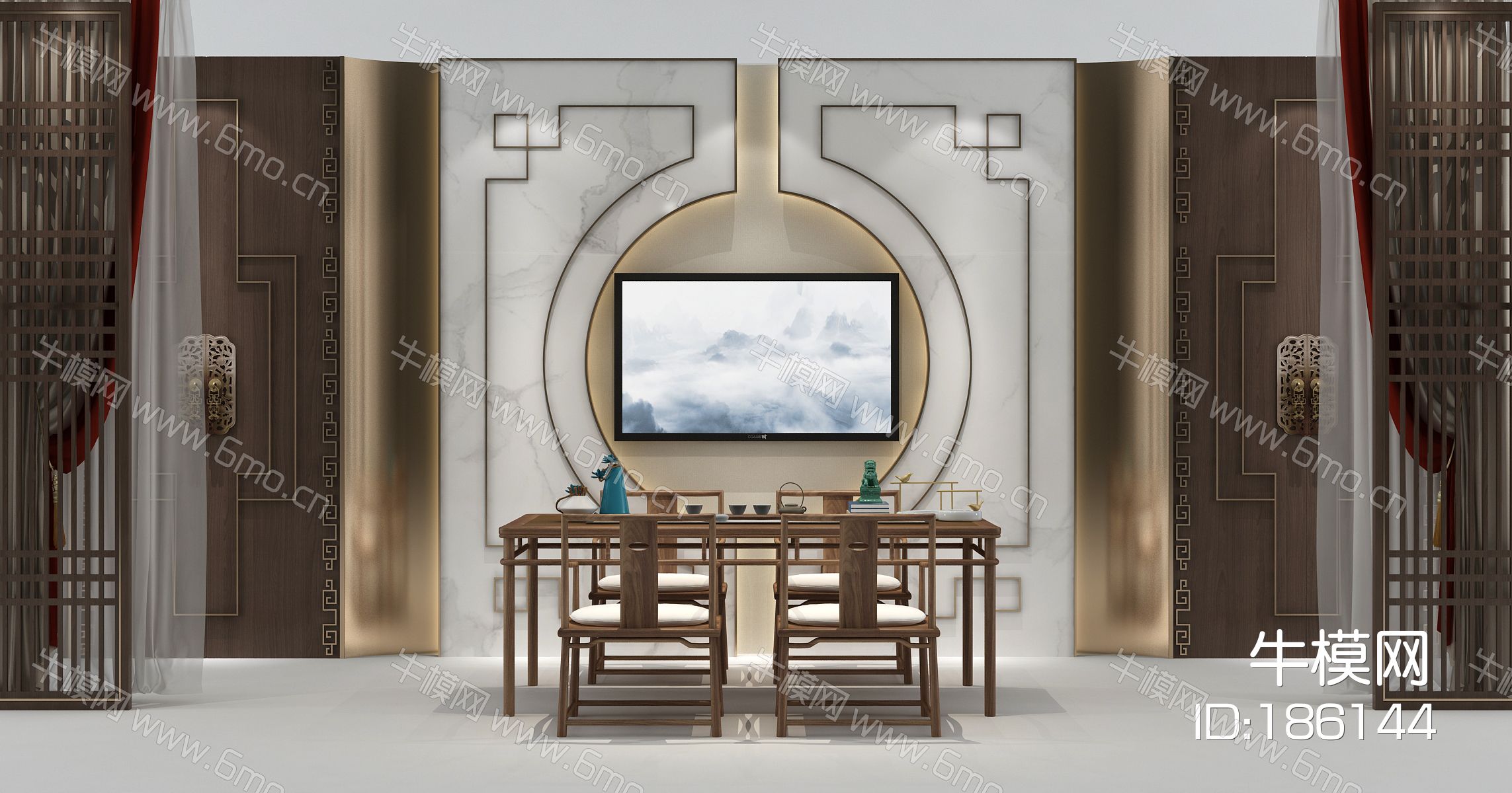 新中式茶桌椅 屏风