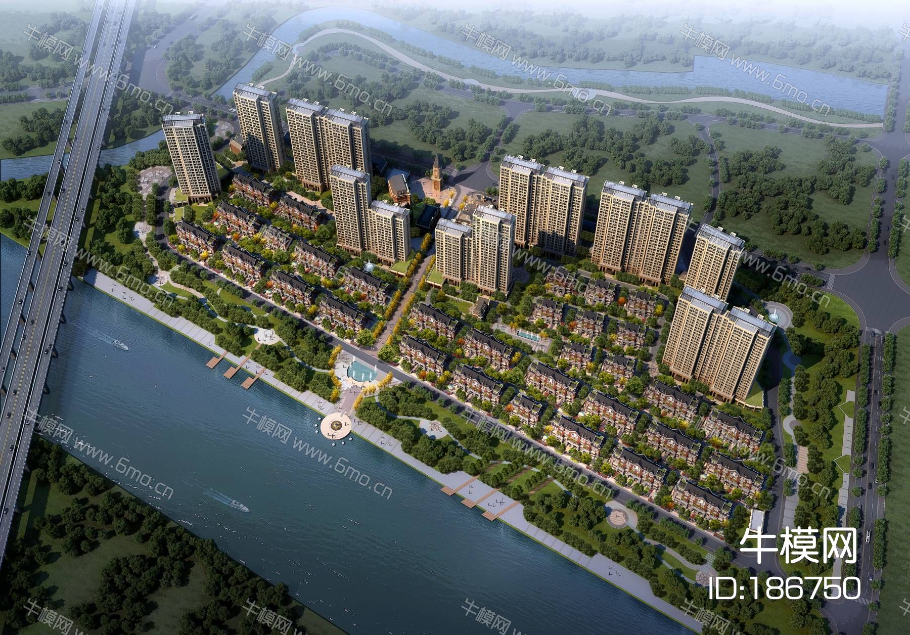 简欧高层住宅小区 欧式联排别墅 建筑外观