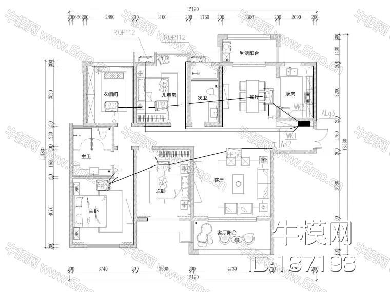长沙岳阳富兴御城两套三居家装样板间装修设计施工图