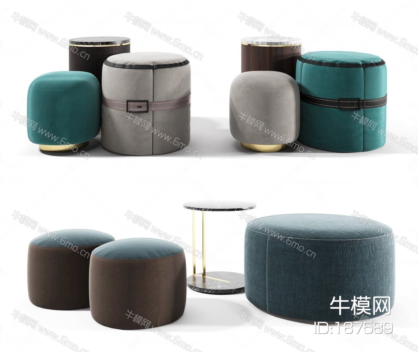 现代轻奢沙发凳组合