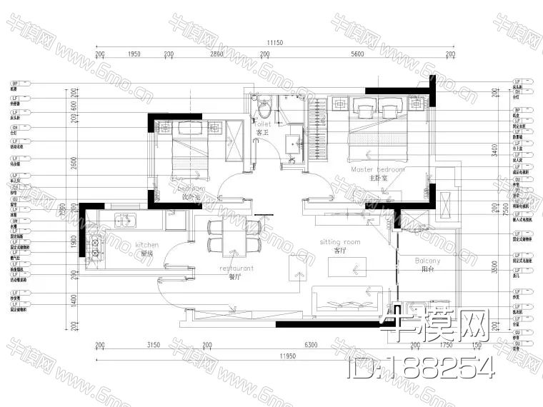 金螳螂_俪珠华庭85㎡现代二居室家装样板间装饰设计施工图