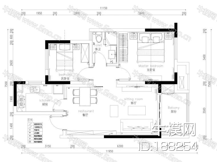 金螳螂_俪珠华庭85㎡现代二居室家装样板间装饰设计施工图