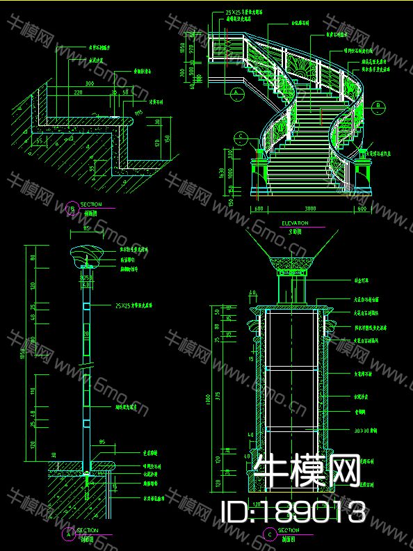 楼梯扶手节点大样施工图