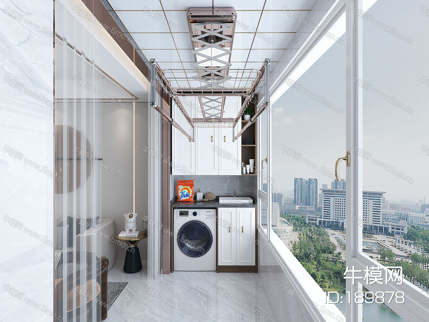 现代阳台电动晾衣架，阳台洗衣柜，洗衣房