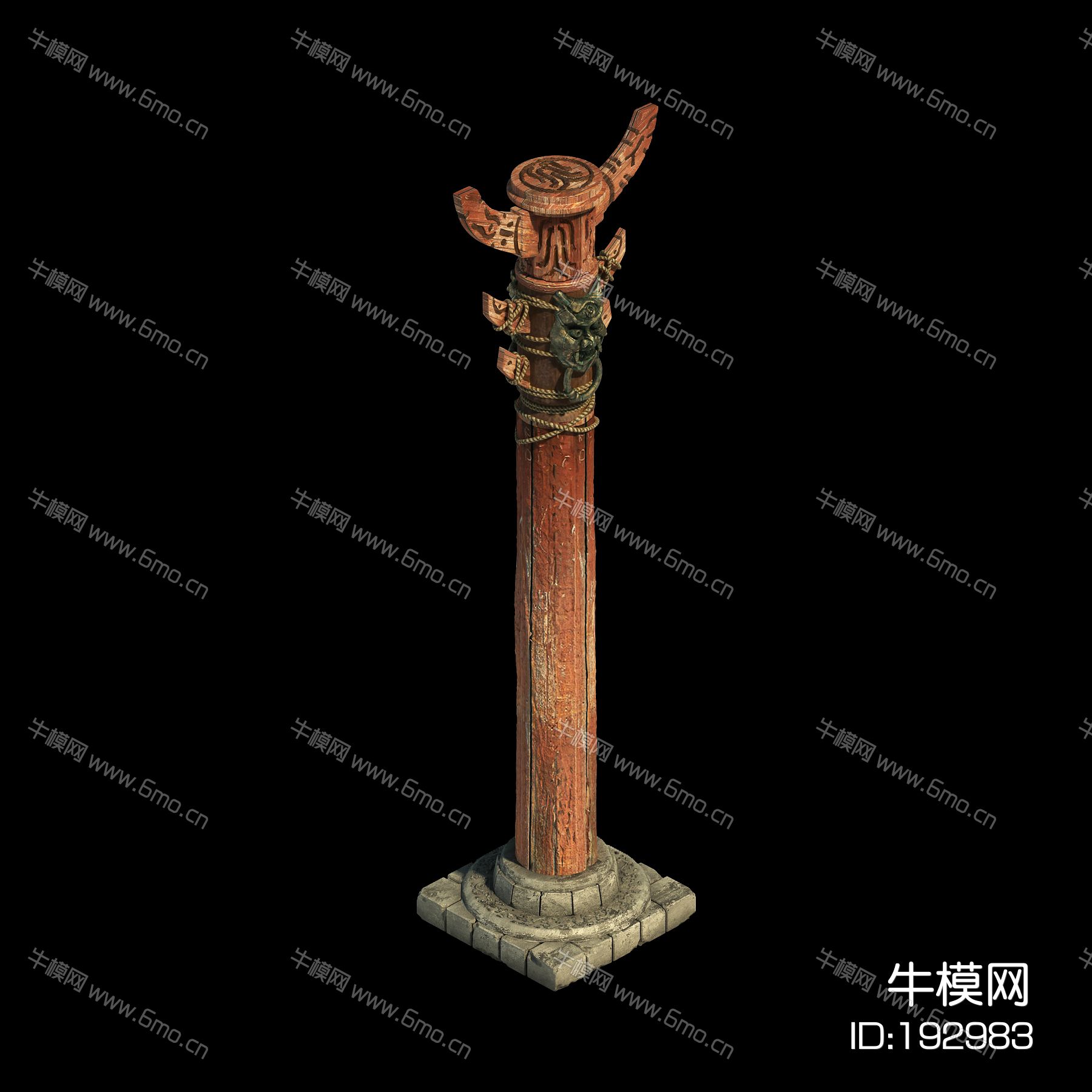 中式柱子 圆柱 中式柱子 木桩 雕刻 兽头