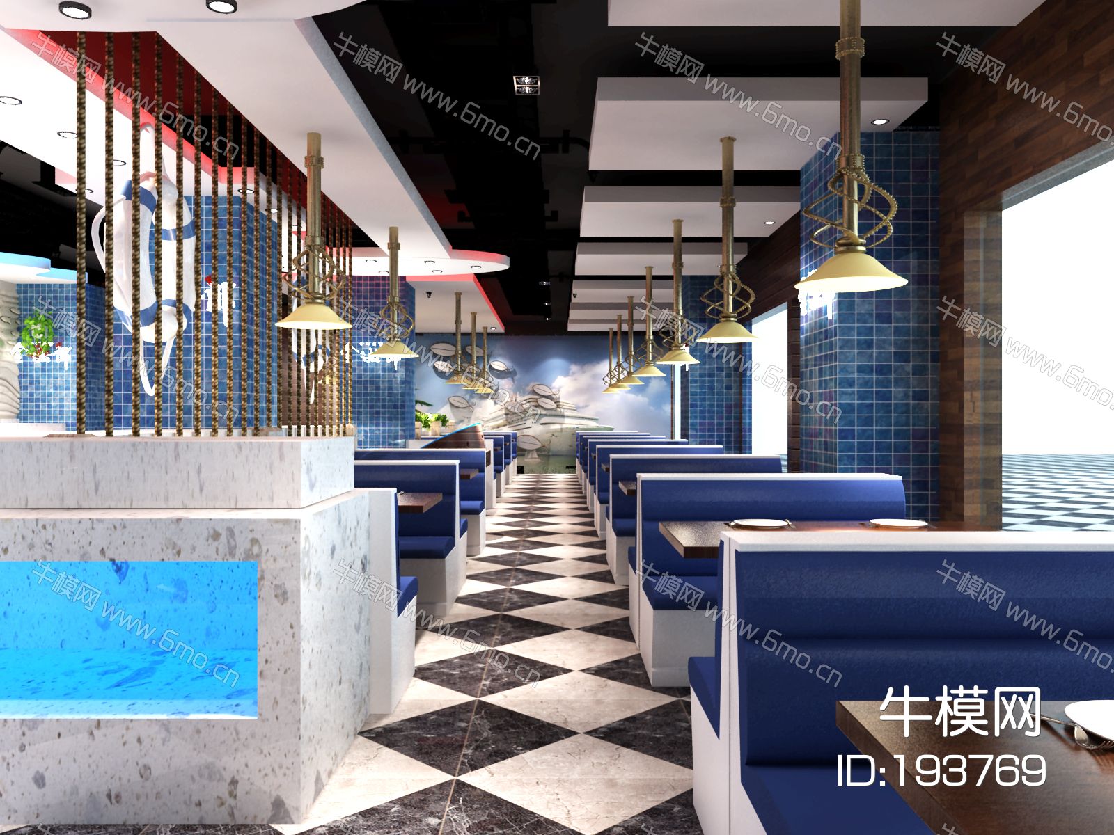 [江苏]高邮海洋主题餐厅CAD++效果图