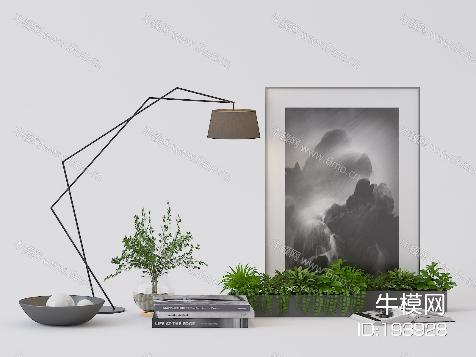 现代台灯 挂画 盆栽