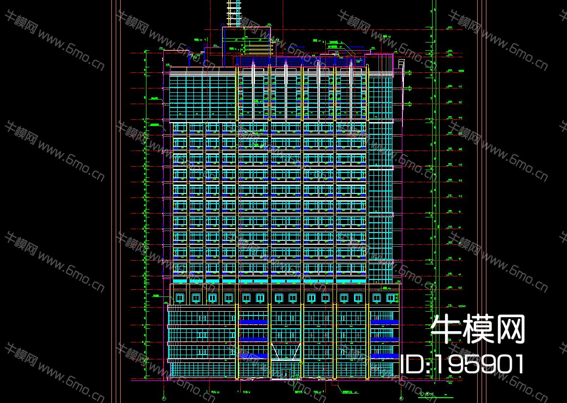 某大型医院门诊楼建筑结构工程项目平面立面电梯雨棚CAD施工图设计图纸