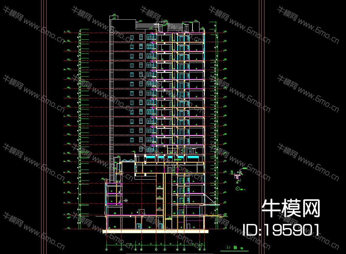 某大型医院门诊楼建筑结构工程项目平面立面电梯雨棚CAD施工图设计图纸