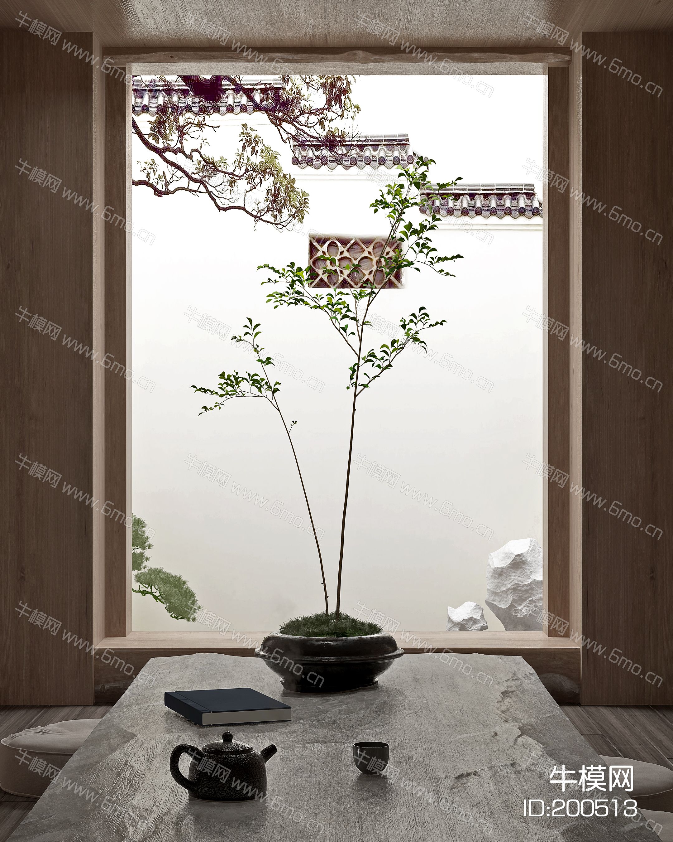 新中式茶壶书籍植物盆栽