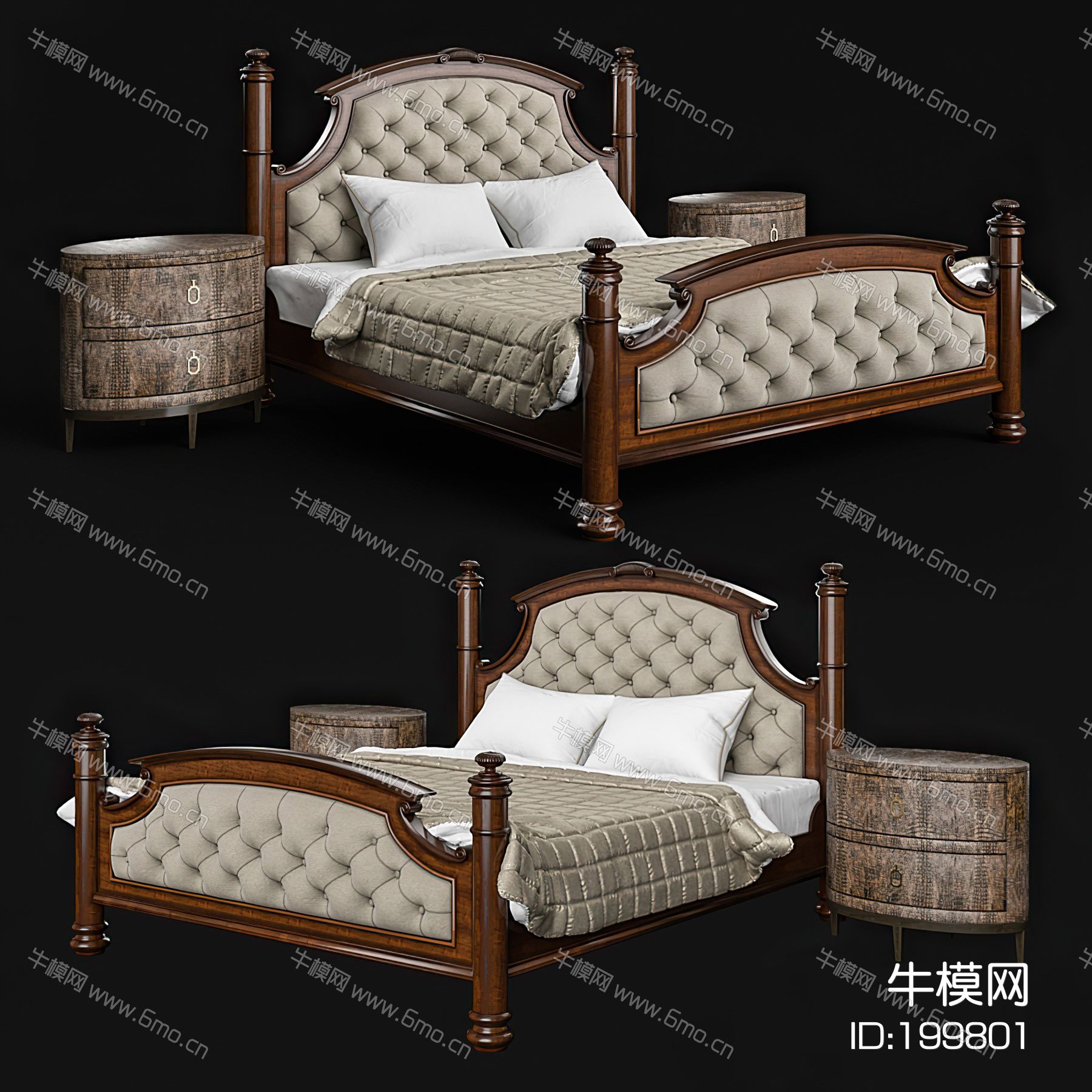 古典皮革木质双人床