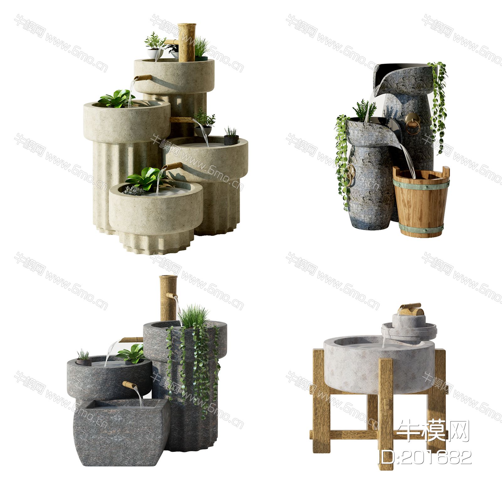 中式流水石磨景观小品