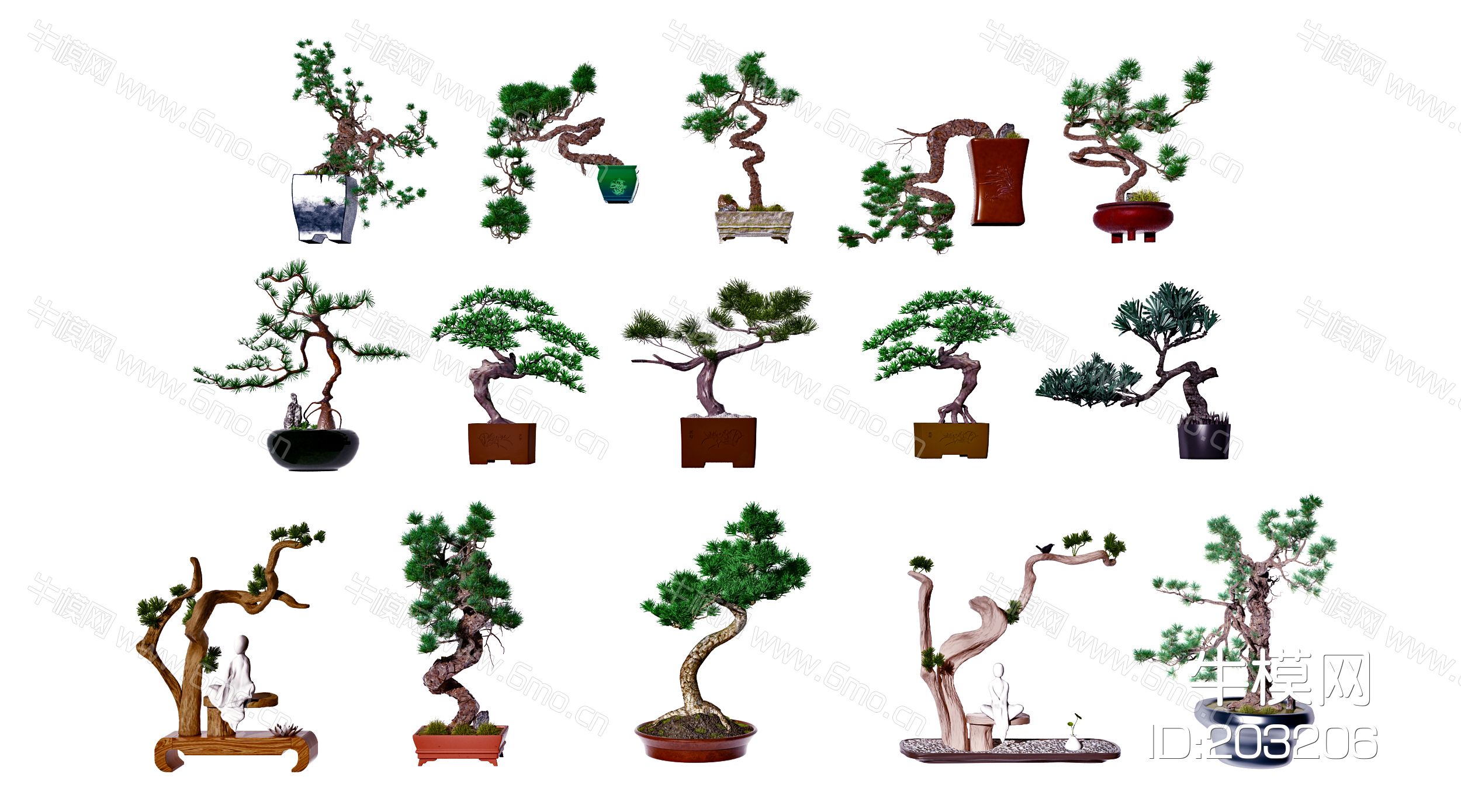 新中式松树盆栽盆景，花盆