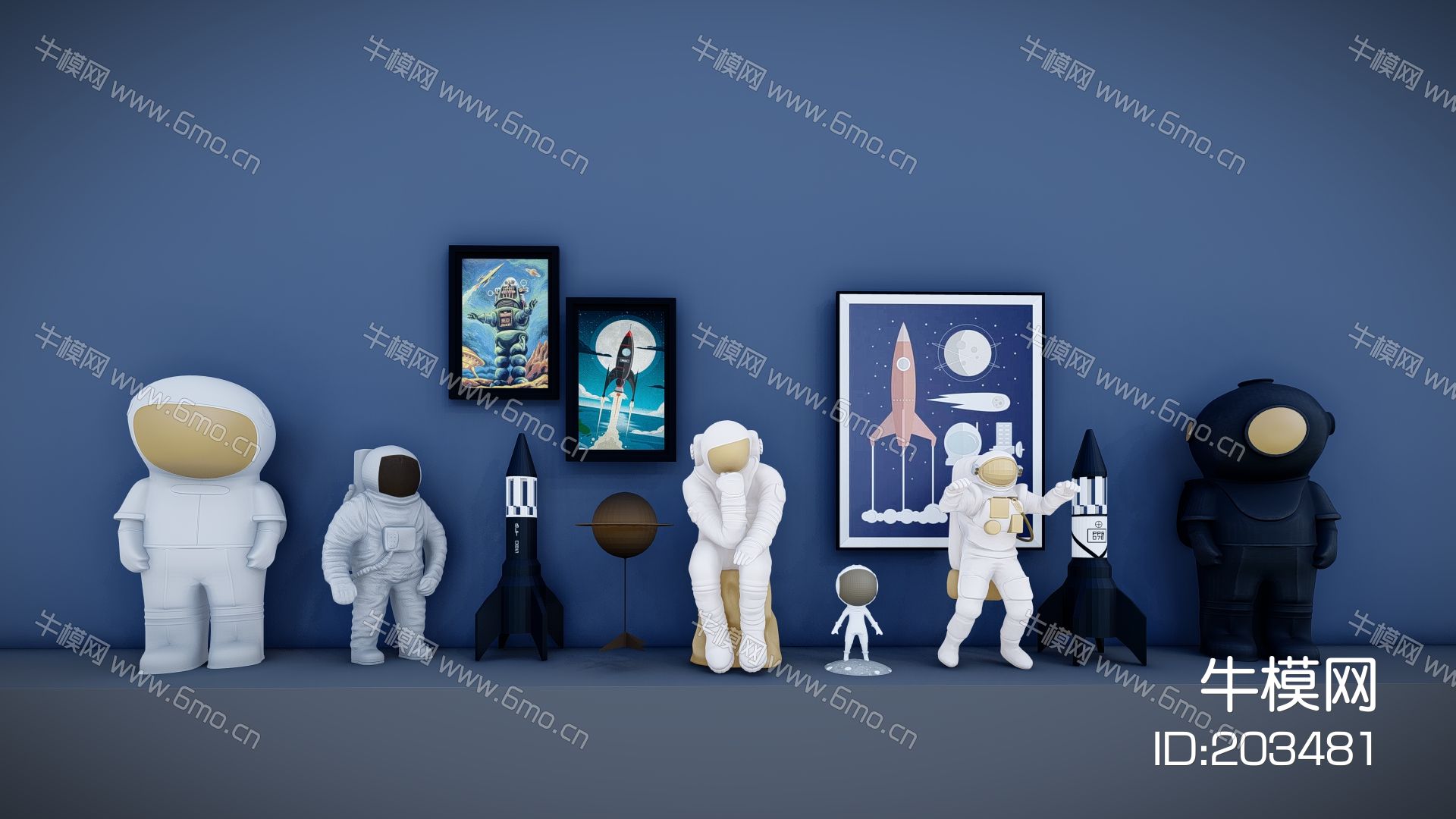 现代 太空航天装饰 室内航天公仔 宇航员摆件 墙体挂件 航空主题摆件 