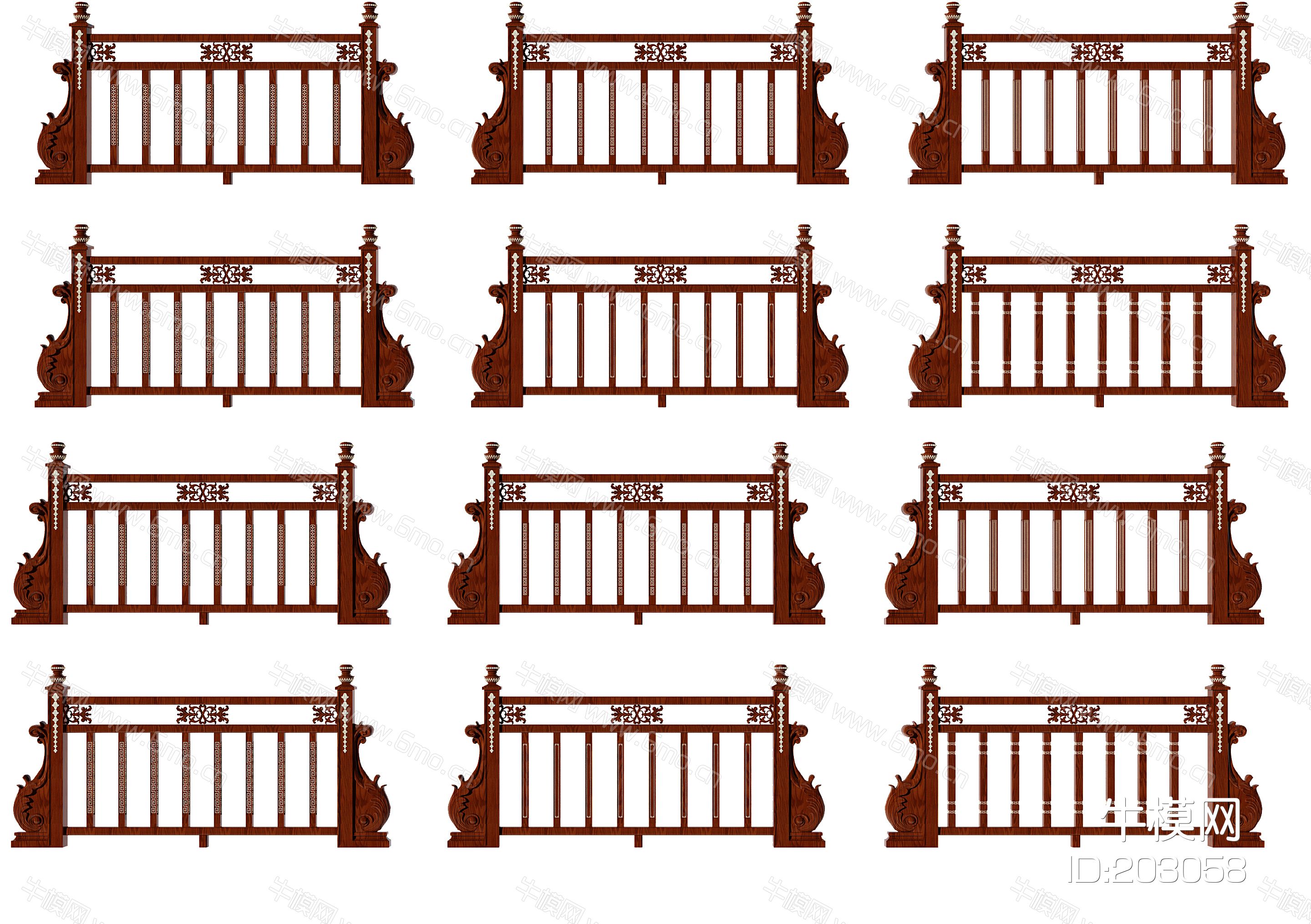 中式实木护栏栏杆组合