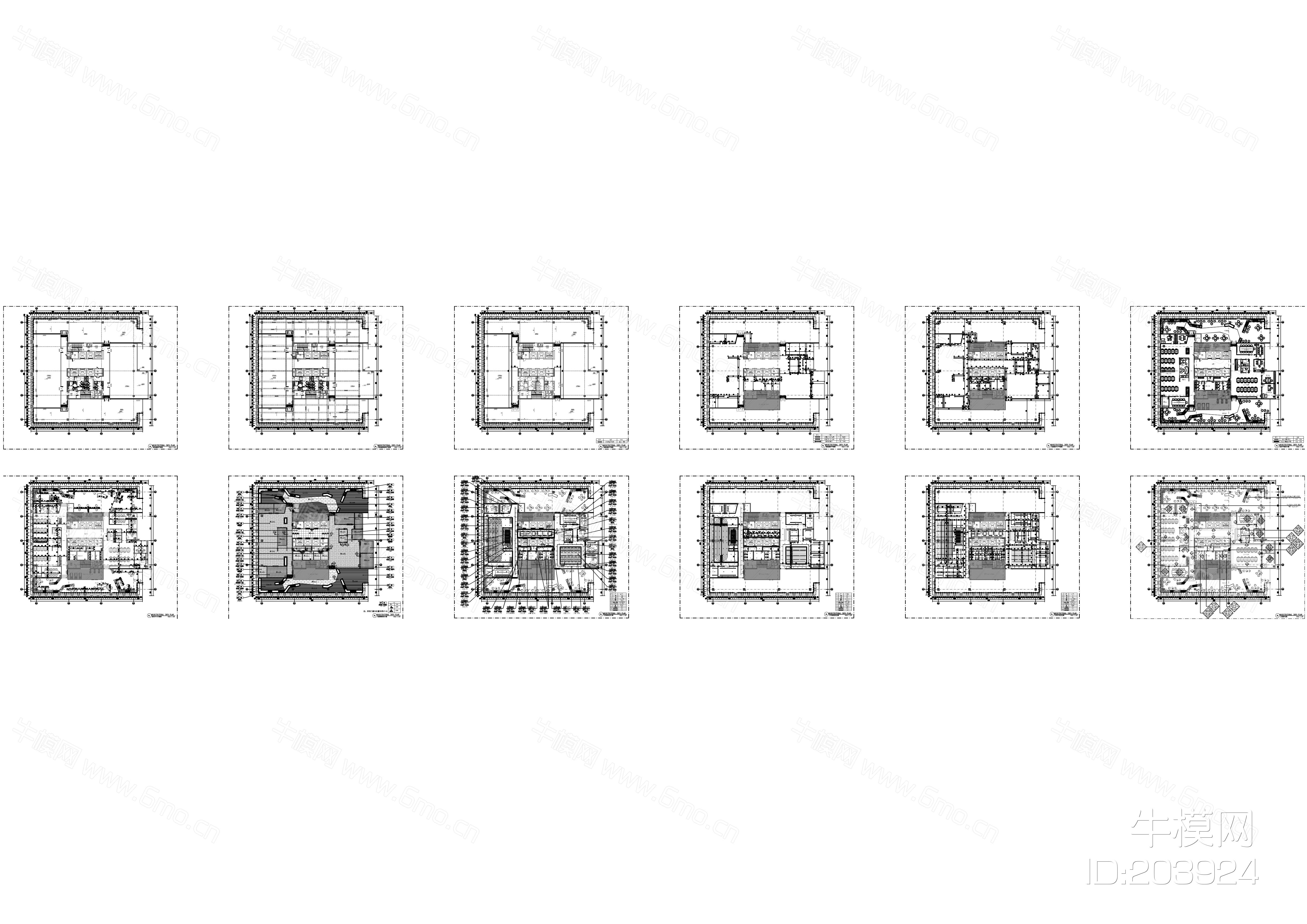 现代简约办公室平立面施工图+水电施工图+门墙地施工图+空调设计图