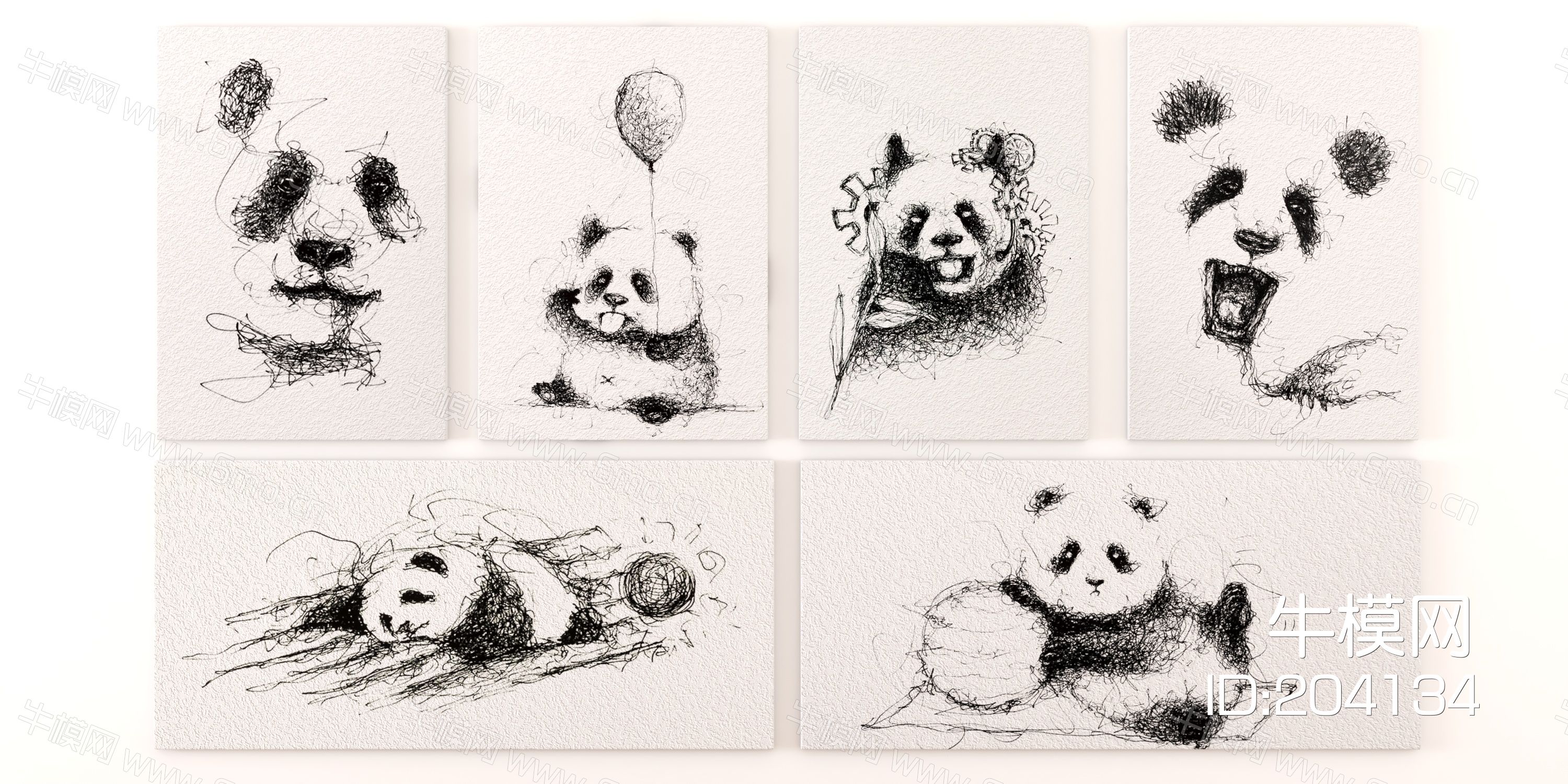 现代简约极简ins线条熊猫无框装饰画
