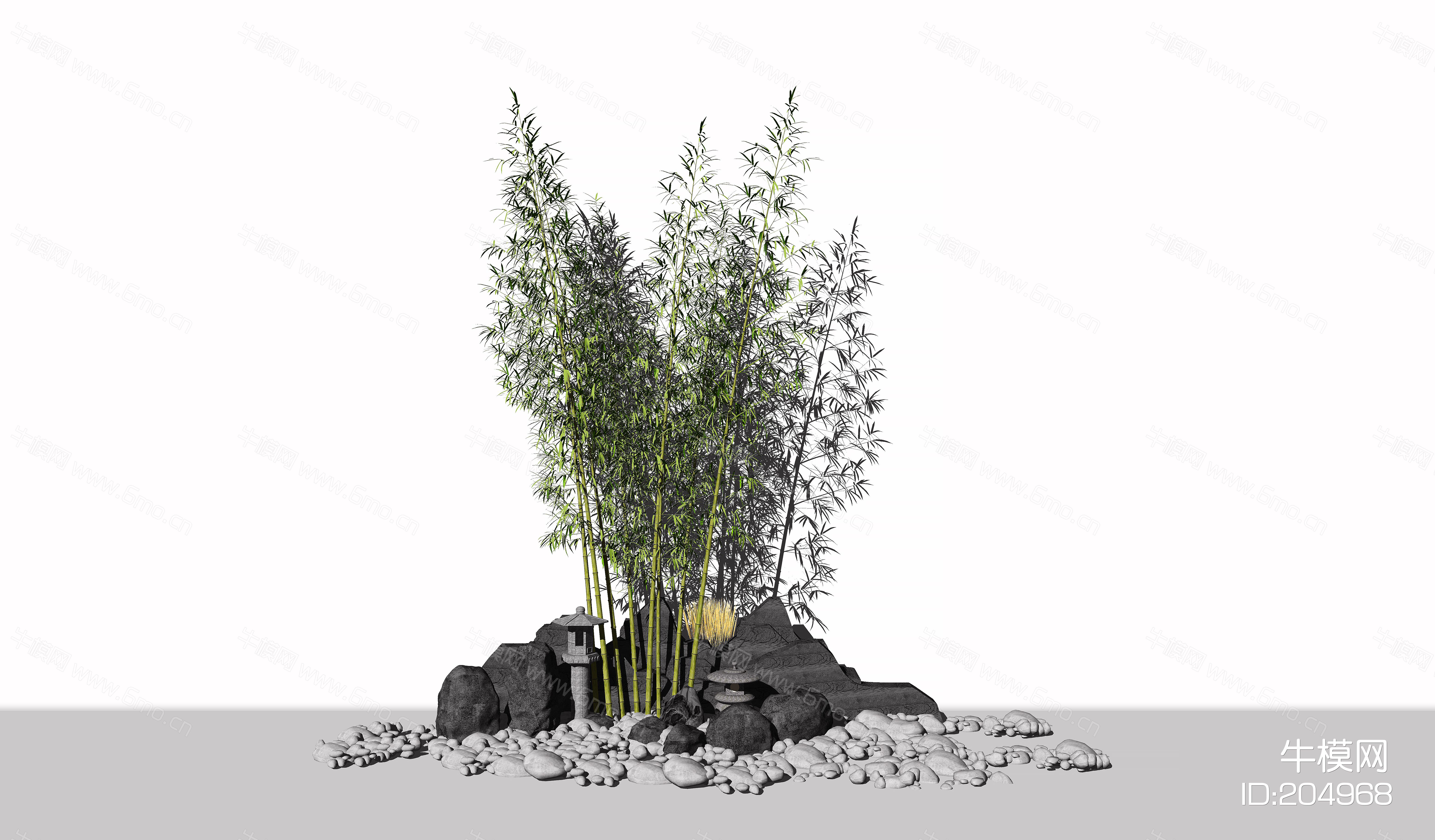 中式庭院小品 花草樹木 假山石頭 竹子枯山水 植物 禪意景觀