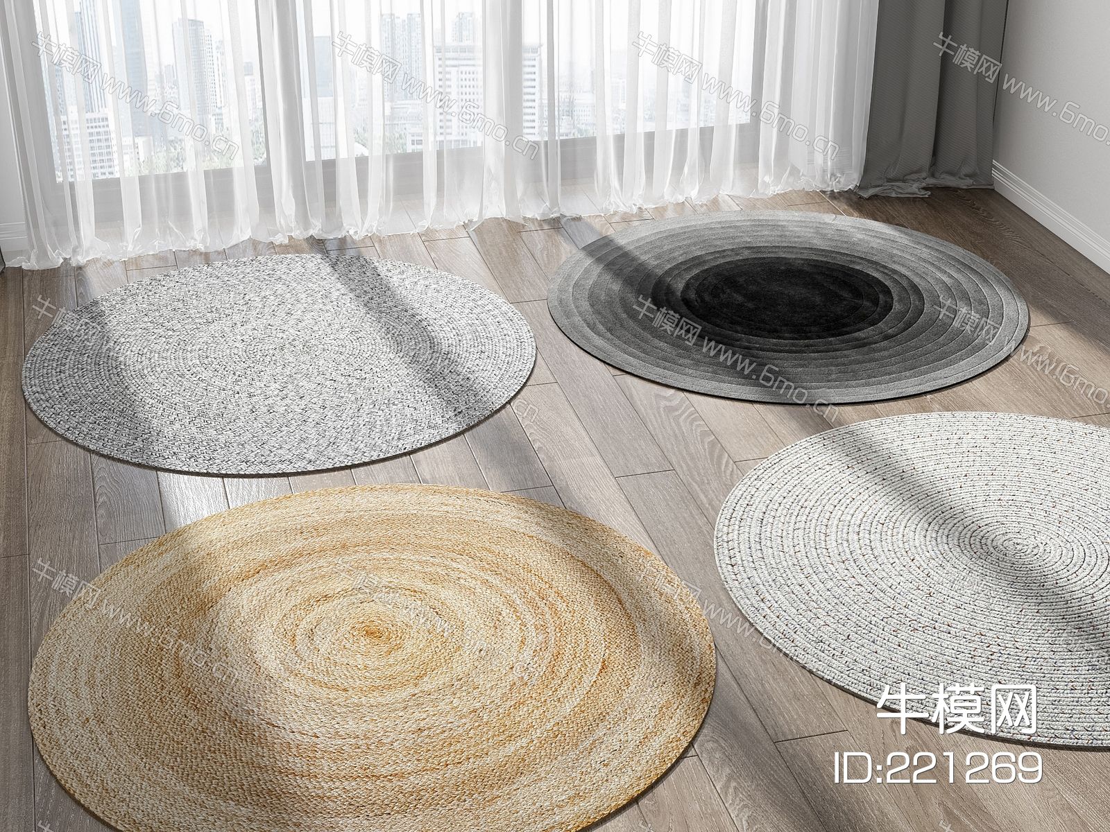 现代圆形花纹地毯组合
